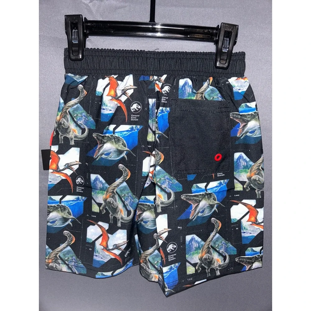 Jurassic World Rebirth Boys‎ Swim Trunks Black Dinosaur UV50 Board Shorts Sz 6/7